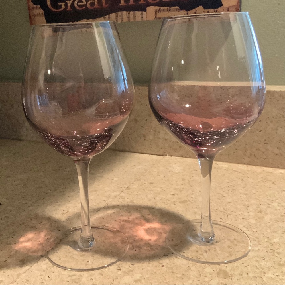 Pier 1 Amethyst Crackled, Set of 2, Red Wine Glasses